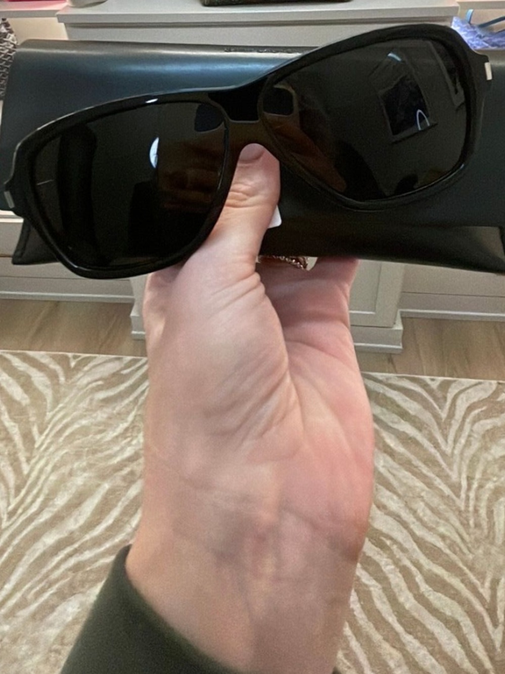 Saint Laurent Glossy Black Rectangular Sunglasses
